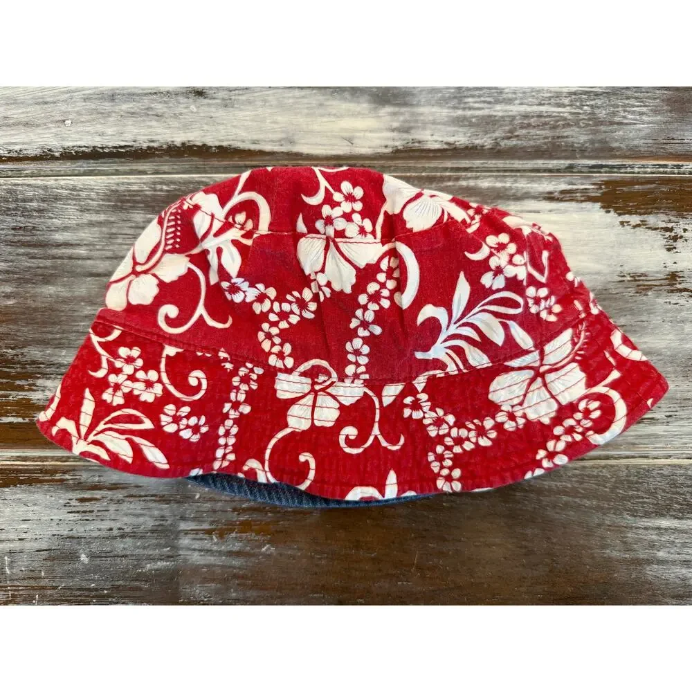 Toddler Reversible Denim Bucket Hat with Tropical Pattern